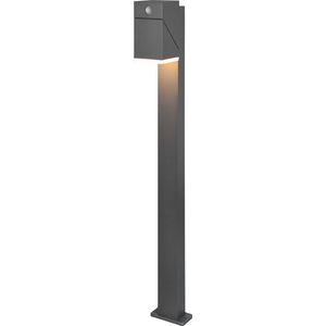 LED Tuinverlichting met Bewegingssensor - Staande Buitenlamp - Torna Avirma - 7W - Warm Wit 3000K - Rechthoek - Mat Antraciet - Aluminium - 100cm