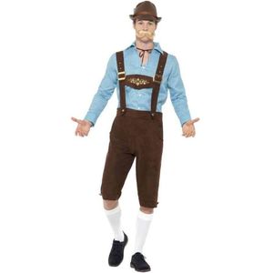 Smiffy's - Boeren Tirol & Oktoberfest Kostuum - Johann Sebastian Bier - Man - blauw,bruin - XL - Bierfeest - Verkleedkleding