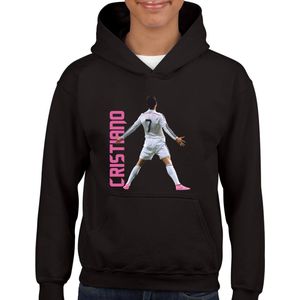 Cristiano - Kinder Hoodie - Zwart text roze - Hoodie leeftijd 11 tot 12 jaar - rugnummer 7 - Cadeau - hoodie Cadeau - Quotes - Zwarte Hoodie