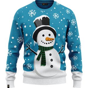 JAP Christmas Kersttrui voor kinderen (maat 104/110) - 100% Gerecycled - Kriebelt niet - Kerstcadeau - Foute Kersttrui jongens en meisjes (4/5 jaar) - Sneeuwpop - Blauw