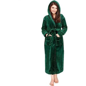 Badjas fleece maat - L - kleur – groen – capuchon- dames