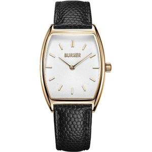 BURKER Grace Dames Horloge - Goud Zwart - Leren Band - Waterdicht - 25 mm
