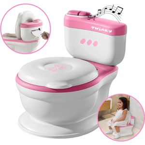 Twinky® Plaspotje – 3-in-1 Toilettrainer met Muziek & Flush knop – voor Kind, Peuter & Baby – Potje met deksel en WC Rolhouder – Toilet Potje peuter – WC Verkleiner – Opstapje