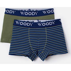 Woody boxershort jongens - kakigroen/blauw - gestreept - 232-10-CLD-Z/058 - maat 98