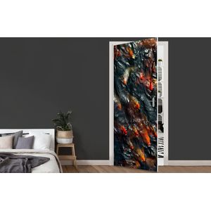Deursticker Een vijver met een grote groep koi karpers - 90x215 cm - Deurposter