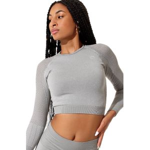 Dames sport crop top - sportshirt lange mouwen - sporttop - Grijs Melange - Maat M