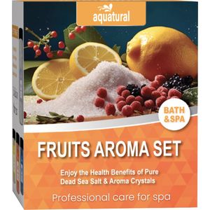 Aquatural Fruits Aroma Set - Badzout met Fruit Aroma's & Dode Zeezout - Sinaasappel, Citroen, Bessen