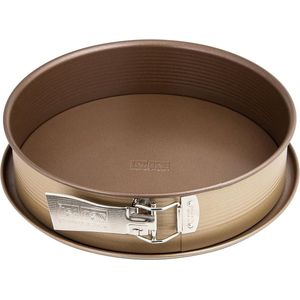 Springvorm Ø 28 cm met platte bodem en lekbescherming van plaatstaal - Ronde taartvorm met keramisch versterkte antiaanbaklaag (mahonie/ goud) - 1 stuk Springvorm