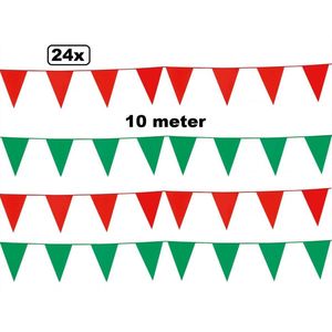 24x Vlaggenlijn rood en groen 10 meter - vlaglijn festival thema feest verjaardag carnaval vlaggetje kleur