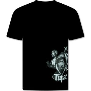 Heren Tshirt met Opdruk - Oversized T shirt Heren - Tupac Shakur - T shirt Heren met Print - 672 - Zwart