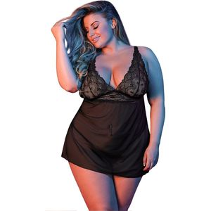 Magic Silk Babydoll met Open Rug en G-String Set - M black L/X