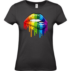 Dames T-shirt Rainbow Lips | Gay pride shirt kleding | Regenboog kleuren | LGBTQ | Zwart dames | maat XL