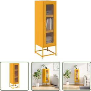 The Living Store Hoge kast 36x39x123 cm koudgewalst staal mosterdgeel - Hoge Kast - Keukenopslag - Entreetafel - Vintage Kast - Mustard Kleur