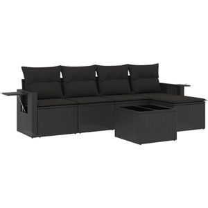 vidaXL - 6-delige - Loungeset - met - kussens - poly - rattan - zwart