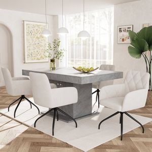 Sweiko 4-delige set van 360° Roterende Diamant Patroon Eetkamerstoelen, Kussens Fauteuils met 4-metalen poten, moderne vrijetijdsstoelen, slaapkamer en woonkamer stoelen, studio, lendensteun, fluweel,Beige(excl. tafel)