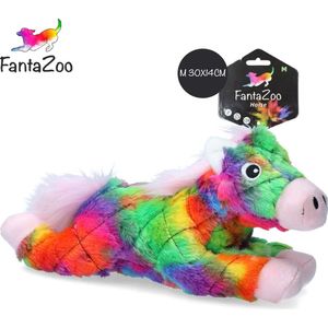 FantaZoo Paard kleurrijke en gerecyclede honden knuffel – zeer stevig en zacht – maat M 30x14cm - geschikt voor medium hond