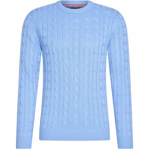 Cappuccino Italia - Heren Sweaters Cable Pullover Sky - Blauw - Maat L