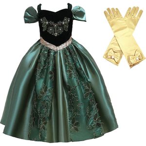 Prinsessenjurk meisje - Verkleedjurk - Luxe Prinsessenjurk - Het Betere Merk - maat 104/110 (110) - Verkleedkleren meisje - Carnavalskleding meisje - Lange goudkleurige prinsessenhandschoenen - cadeau meisje - Kleed