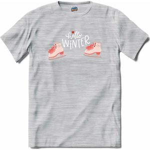 Hello Winter Pink | Schaatsen - Winter - Ice Skating - T-Shirt - Unisex - Donker Grijs - Gemêleerd - Maat 3XL