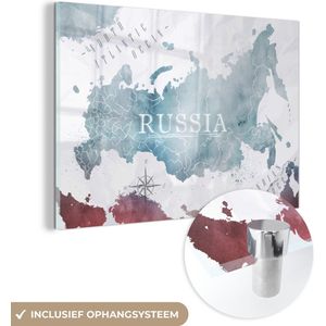MuchoWow® Glasschilderij 120x80 cm - Schilderij acrylglas - Rusland - Wereldkaart - Verf - Foto op glas - Schilderijen