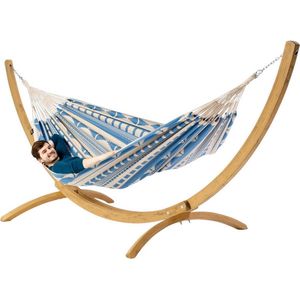 Hangmat Ibiza Sea met houten standaard400 - 400 x 180 cm - Luilak