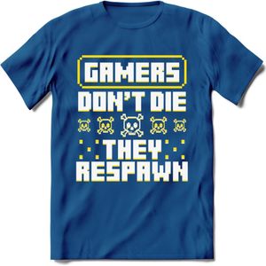 Gamers don't die pixel T-shirt | Geel | Gaming kleding | Grappig game verjaardag cadeau shirt Heren – Dames – Unisex | - Donker Blauw - L