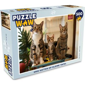 Puzzel Drie katten op kleine tafel - Legpuzzel - Puzzel 500 stukjes