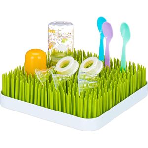 Afdruiprek babyflessen, opvangbak, gras-design, flessendroger, kunststof, 23 x 23 cm, groen/wit