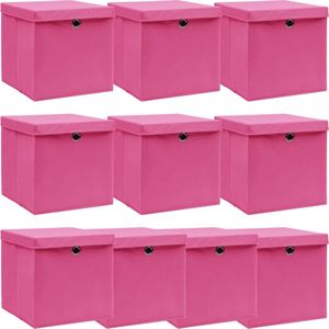 vidaXL-Opbergboxen-met-deksel-10-st-32x32x32-cm-stof-roze