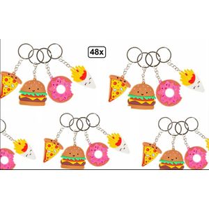 48x Sleutelhanger Fastfood - Hamburger- Donut - friet - pizza - Festival uitdeel fun food restaurant