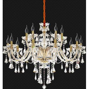 LuxiLamps - Crystal Chandelier - 15 Arm Kristallen Kroonluchter - Goud - Hanglamp - Woonkamerlamp - Moderne lamp - Plafonniere