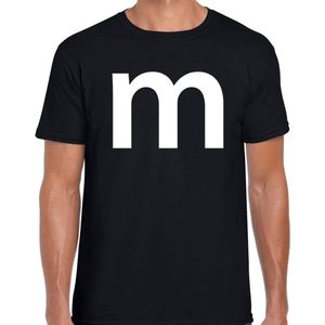 Letter M verkleed/ carnaval t-shirt zwart voor heren - M en M carnavalskleding / feest shirt kleding / kostuum XXL