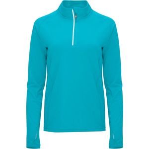 Turquoise dames sportshirt van technisch weefsel met raglanmouwen en halve rits, reflecterende details model Melbourne maat XL