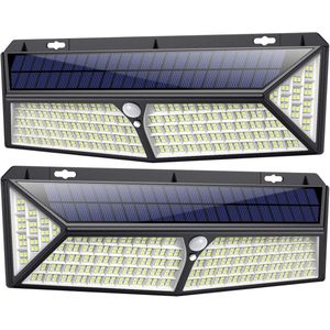 Zonnelampen - Wandlamp - Buitenverlichting - Tuinverlichting - met Bewegingsmelder - 430 LEDs - 3500 Lumen - 4400 mAh - Opladen via USB - IP65 - Waterdichte - 28.6 x 11.3 x 8.7cm - Zwart