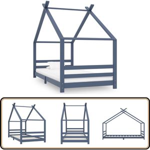 vidaXL Kinderbedframe - Grenenhout - Grijs - 90x200 cm Kinderbed - Boomhutbed - Houten Bed - Kids Bed - Tweepersoonsbed