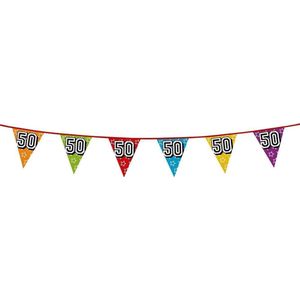 1x stuks vlaggenlijnen met glitters Sarah/Abraham 50 jaar thema feestartikelen - Verjaardag versieringen - 8 meter - Plastic