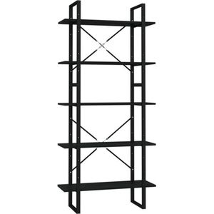 vidaXL - Boekenkast - met - 5 - schappen - 80x30x175 - cm - bewerkt - hout - zwart