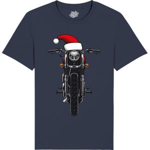 Kerstmuts Motor - Foute kersttrui kerstcadeau - Dames / Heren / Unisex Kleding - Grappige Kerst Outfit - T-Shirt - Unisex - Navy Blauw - Maat 4XL