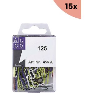 15x Paperclips Alco 26mm hoekig assorti kleuren 125 stuks in doos