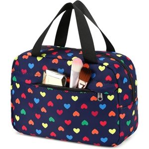 Homesy - Make-uptas, reis-make-uptas, sieradenetui, set, draagbare corduroy tas, sieradenbox, organizer voor vrouwen en meisjes - Marine Blauw