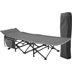 Veldbed, inklapbaar, 190 x 67 x 35 cm, campingbed XXL tot 270 kg, stabiele campingstoel, opvouwbaar, licht, voor volwassenen, campingbed met draagtas en zijvak