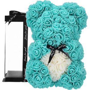 Rozenbeer, Rose Teddy Rose - Rozenbeer voor altijd kunstbloemen vrouwen, cadeaus voor vriendin, cadeaus voor haar, verjaardagscadeau (Tiffany Blue)
