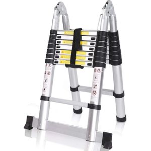 Inklapbare telescopische ladder - multifunctioneel en draagbaar - 150 kg draagkracht - zilverkleurig