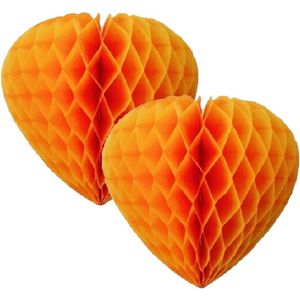 Set van 10x stuks oranje feestversiering decoratie hart 30 cm van papier - Koningsdag/ek/wk/oranje feest
