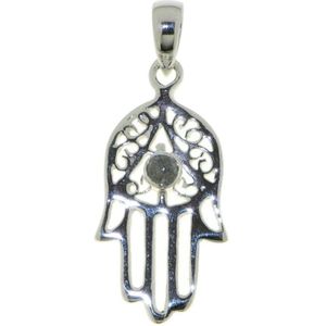 SilverGems Handje van Fatima, Hamsa handje zilveren hanger met Labradoriet edelsteen.