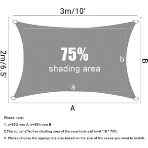 Schaduwdoek 2 x 3 m Rechthoekig Waterdicht Zonnescherm UV-bescherming voor Tuin Balkon Terras Camping