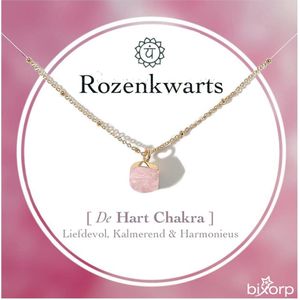 Bixorp Gems Hart Chakra Ketting Rozenkwarts + 18 Karaat Verguld Goud & Roestvrij Staal - 36cm + 8cm verstelbaar - Heart Chakra