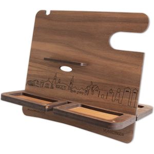 Skyline Desk Organizer Vlaardingen - Noten - Bureau Organizer - Telefoonhouder - Tablethouder - Smartwatch Houder - Sorteren spullen - WoodWideCities