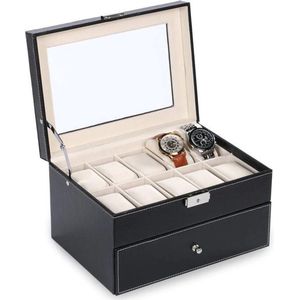 Aretica Horlogebox - Sieradendoos - Geschikt voor 20 horloges - Fluweel - Kunstleer - Zwart