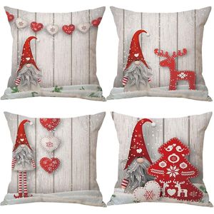 Gnome Kerstkussenhoezen 45 x 45 cm Set van 4 Kerstdecoratie Kussenhoezen Kerstdecoratie Zweedse GNOME Kerstdecoratie voor binnen, slaapkamer, wintervakantie decoratie cadeau